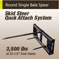 Round Single Bale Spear - Skid Steer Quick Attach System